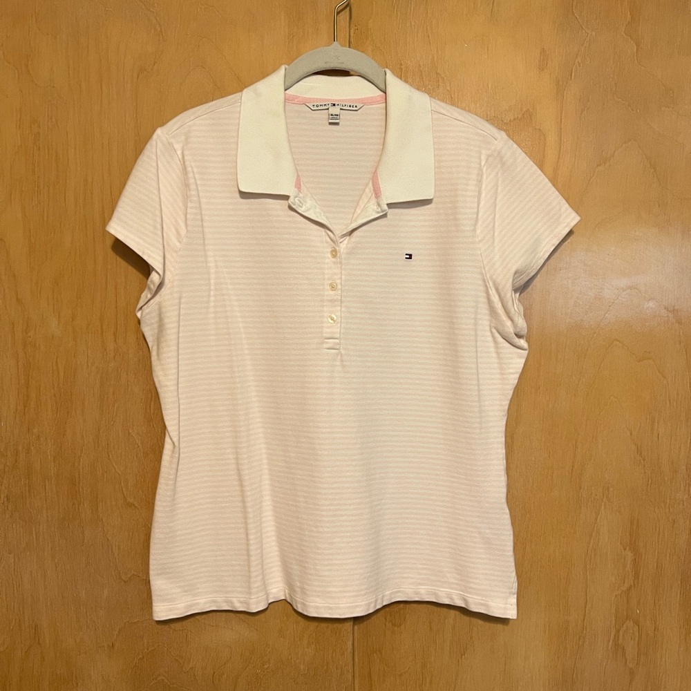 XL Tommy Hilfiger light pink and white striped polo